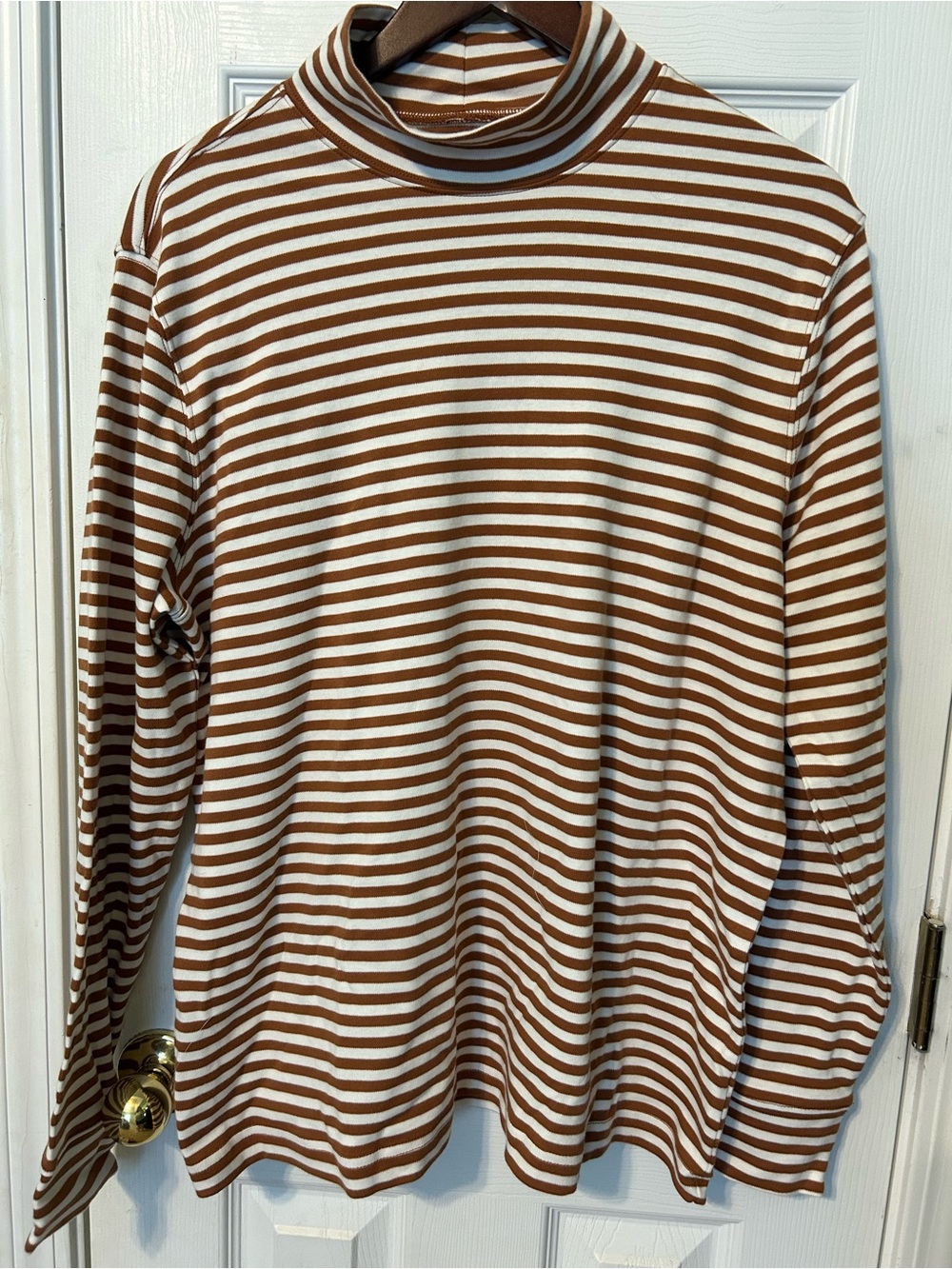 Lands' End Brown and White Striped Turtleneck Long Sleeve Shirt
